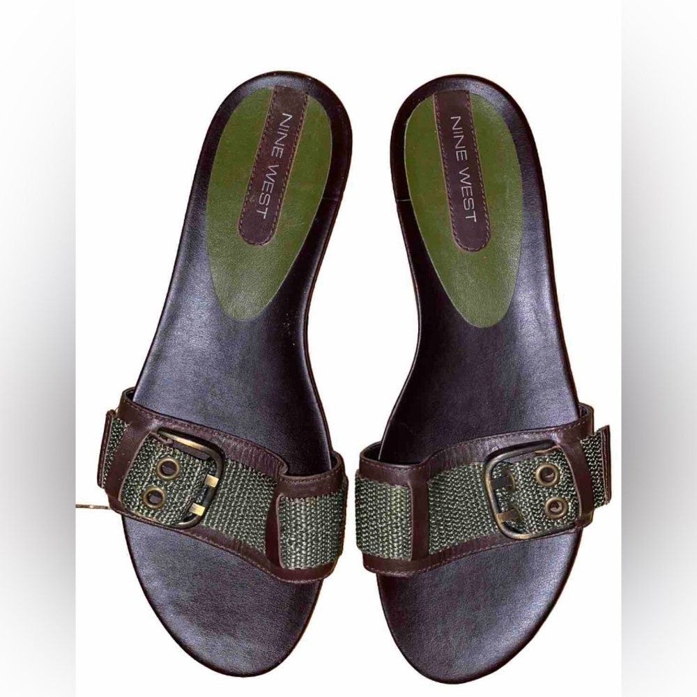 Nine West Leather Flat Slip on Sandals